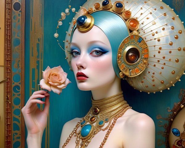 Elegant Figure with Pale Blue Hair and Jewelry