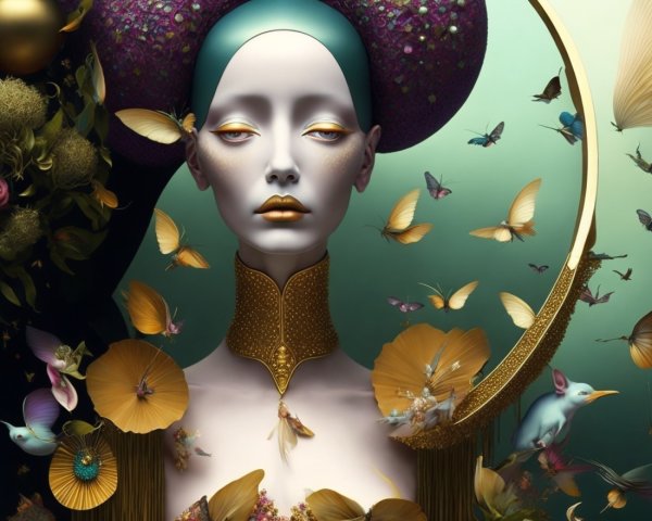 Surreal Portrait of a Woman with Elegant Headdress