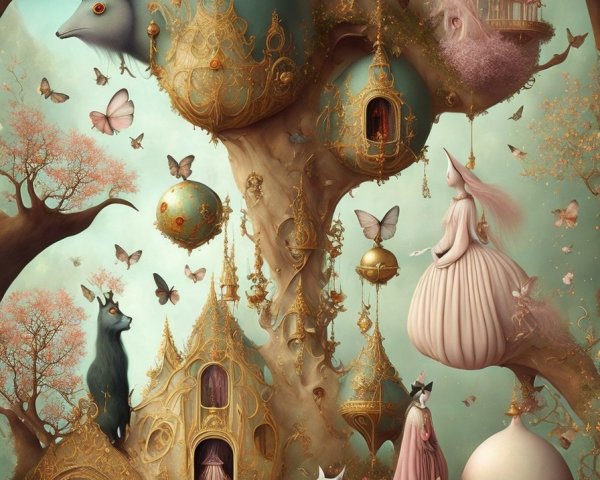 Whimsical Fantasy Scene with Pastel Eggs and Butterflies