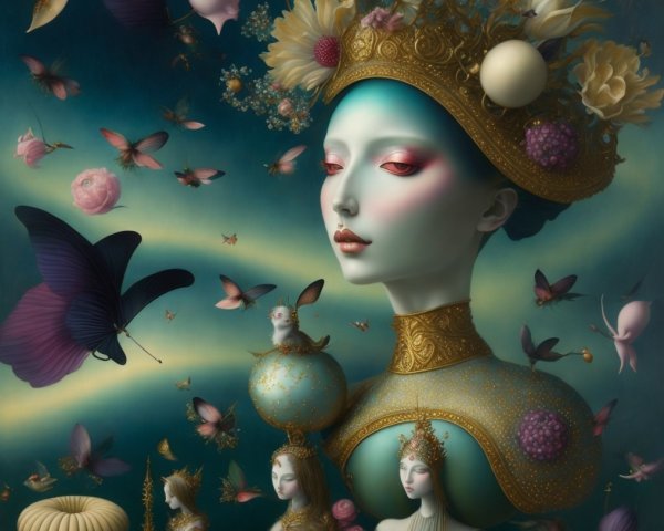 Surreal Portrait of a Majestic Figure with Butterflies
