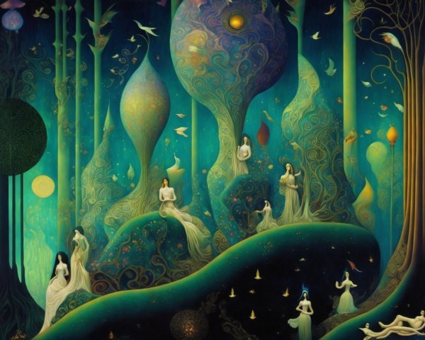 Ethereal Figures in a Dreamlike Landscape Scene