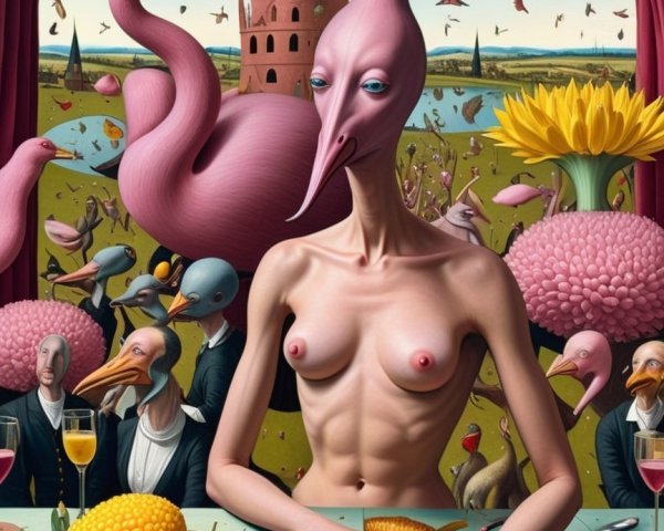 Surreal Artwork of Humanoid Figure and Exotic Setting