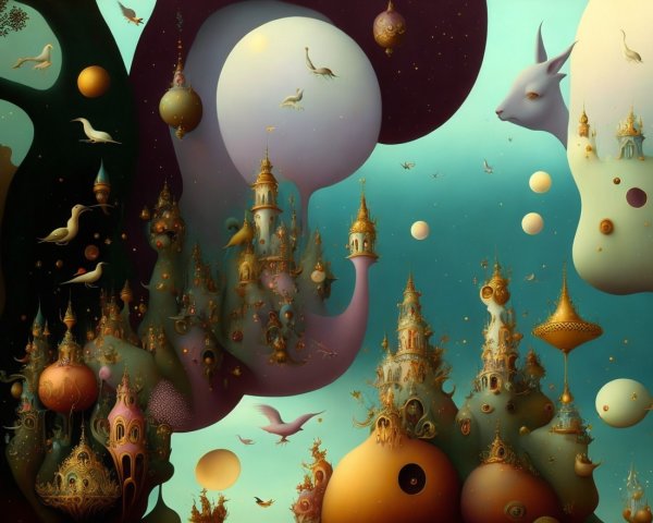 Surreal Landscape with Whimsical Architecture and Colors