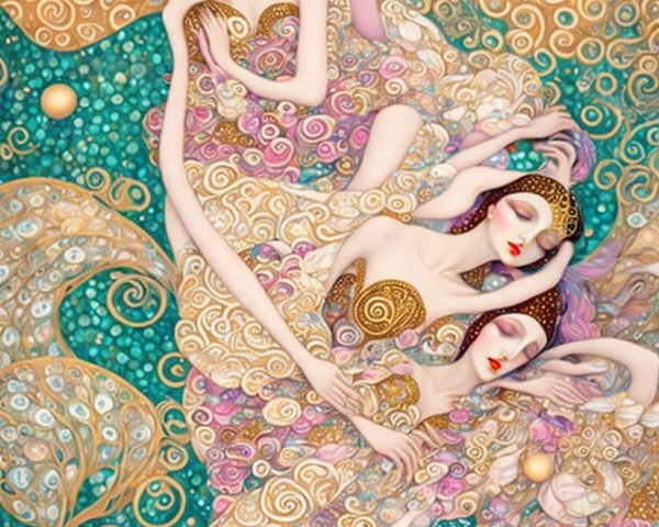 Ethereal Figures in Vibrant Colors and Patterns