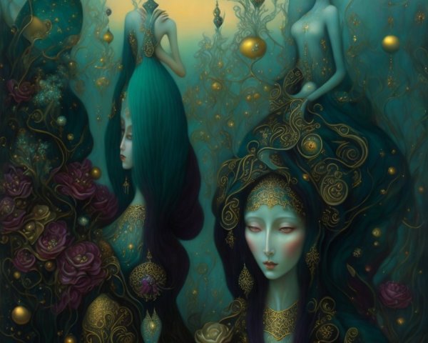Ethereal Figures in a Dreamlike, Colorful Setting
