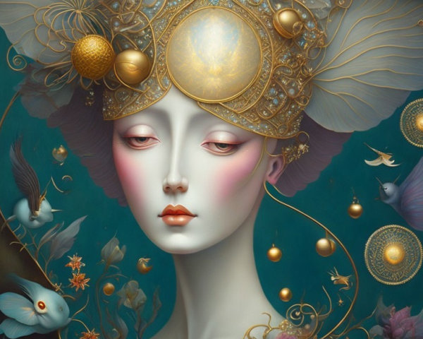 Ethereal Portrait of a Woman with Nature Elements