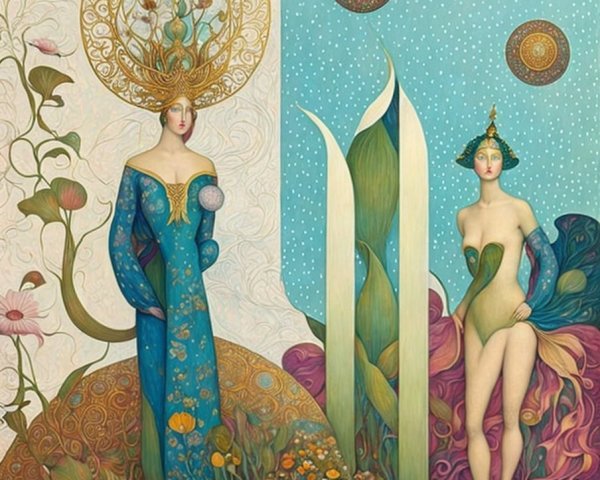 Elegantly Dressed Figures in a Fantastical Landscape