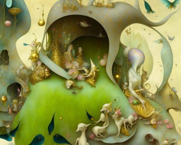 Surreal Landscape with Ethereal Figures and Creatures