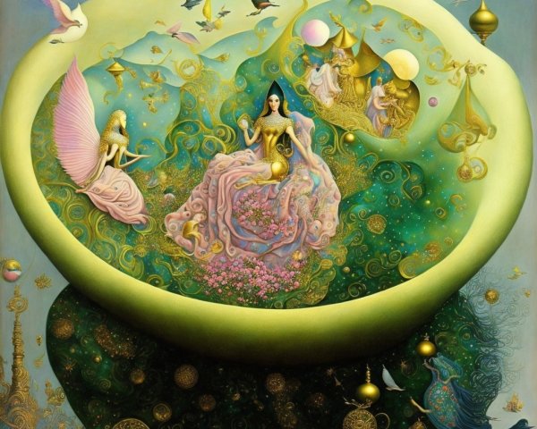 Psychedelic Rococo Fantasy Scene with Floating Women