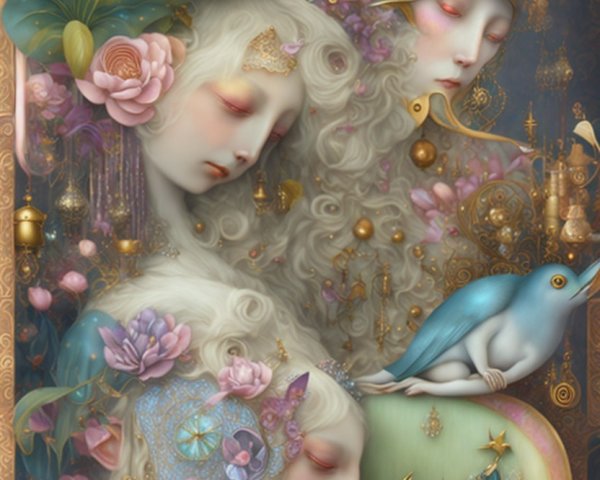 Surreal Composition of Ethereal Women with Floral Elements