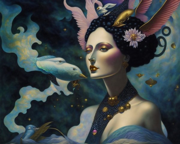 Surreal Portrait of a Woman with Cosmic Elements