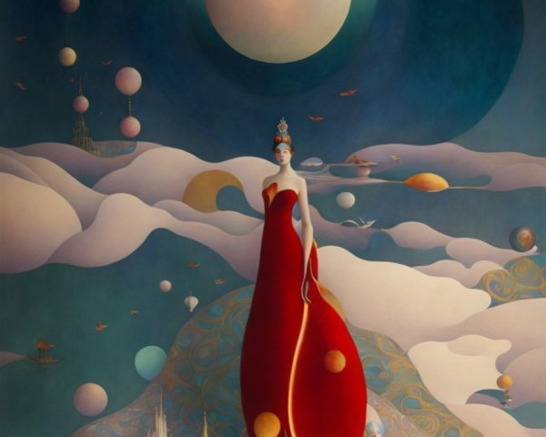 Surreal Painting of a Woman in a Cosmic Landscape