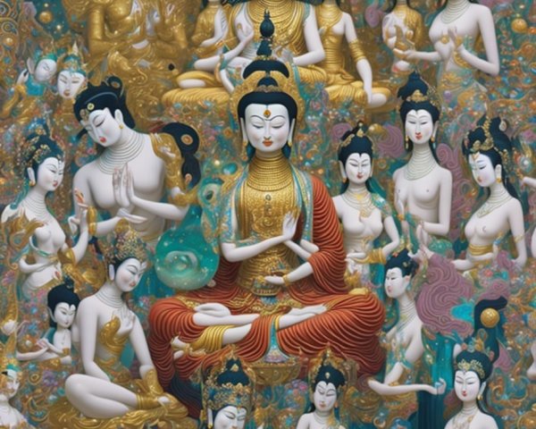 Vibrant Depiction of Serene Bodhisattvas in Detail