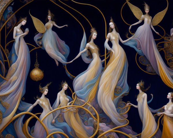 Ethereal Figures in Dreamlike Pastel Scene