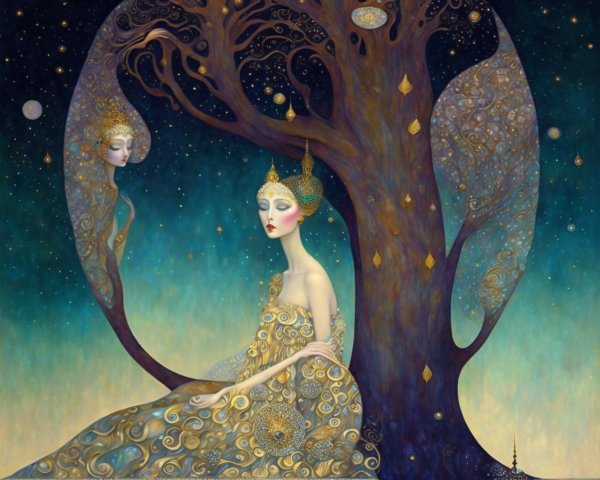 Serene Figure by Majestic Tree in Dreamlike Scene
