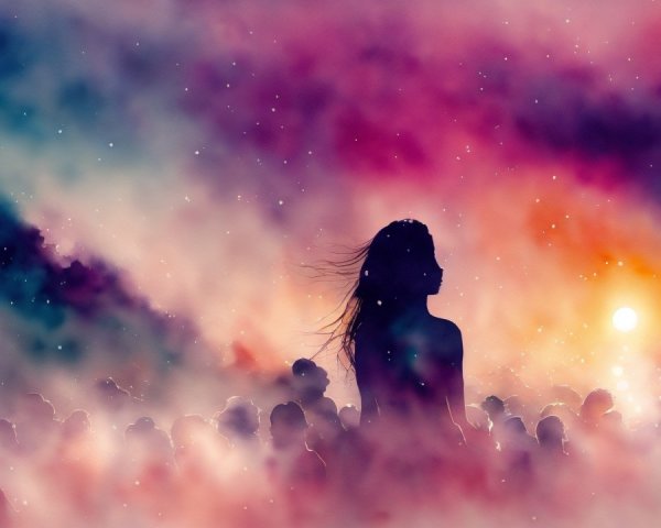 Silhouettes Against a Vibrant Swirling Backdrop