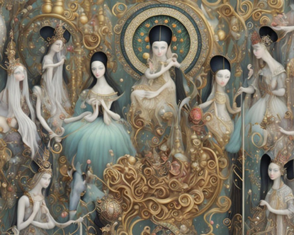 Intricate Dreamlike Painting of Ethereal Female Figures