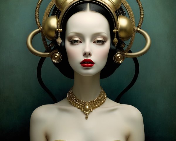 Stylized Portrait of a Woman with Regal Elegance