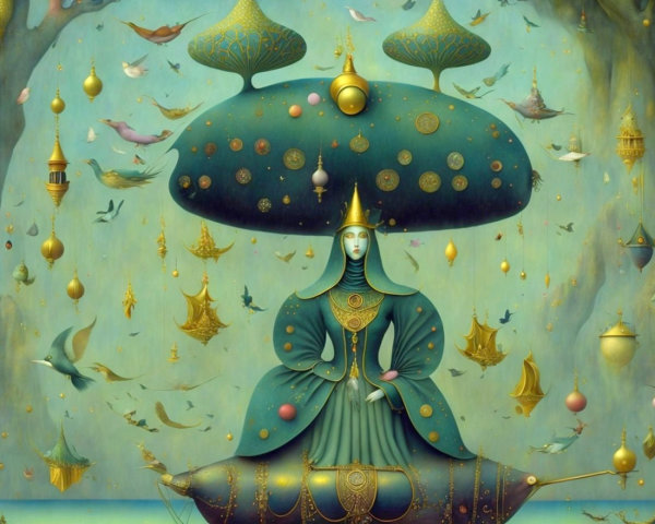 Whimsical Ethereal Figure in Dreamlike Landscape