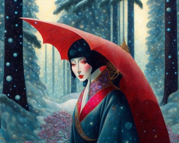Winter Landscape with Woman in Eastern Garments