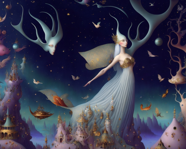 Surreal Landscape with Ethereal Figures and Flora