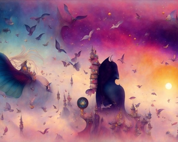 Silhouettes Against a Vibrant Swirling Backdrop