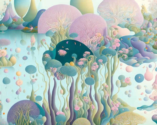 Whimsical Underwater Landscape with Pastel Colors