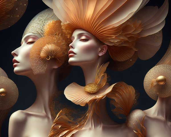Elegant Female Figures with Floral Headdresses