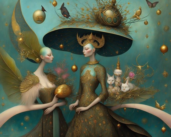 Elegant Figures in Dreamlike Floral Setting