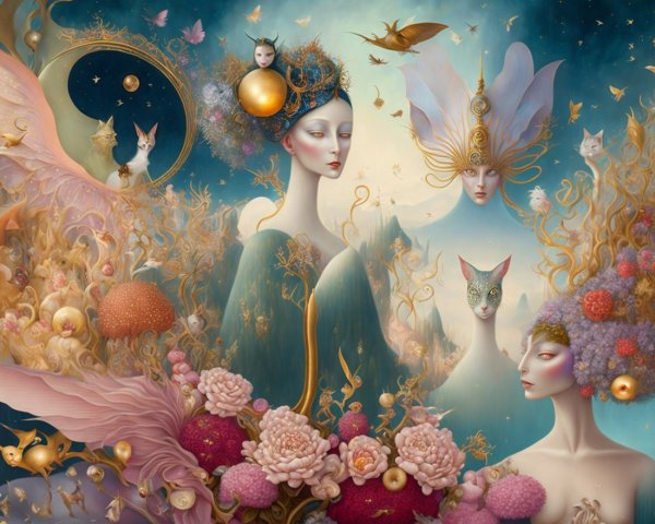 Surreal Dreamlike Landscape with Ethereal Figures