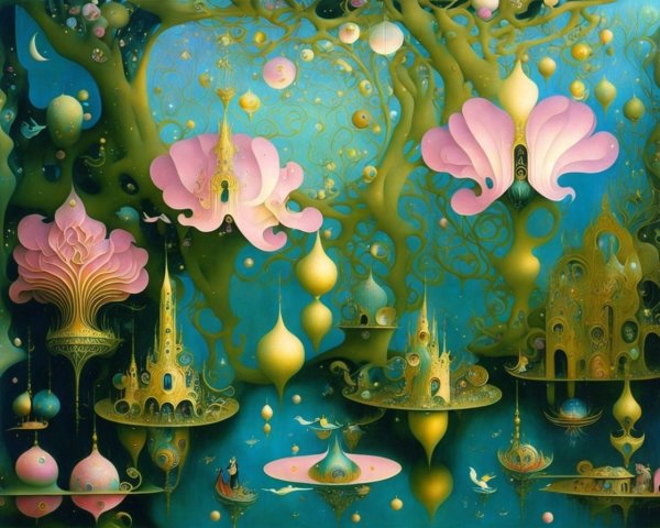 Surreal Landscape with Vibrant Colors and Structures