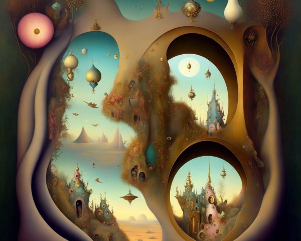 Surreal Landscape with Organic Shapes and Vibrant Colors