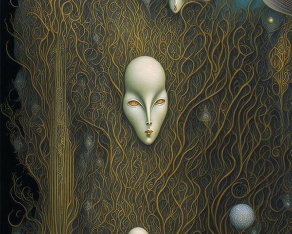Ethereal Composition with Pale Face and Golden Vines
