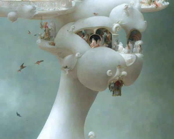 Surreal Figure Merging with Fantastical Architecture