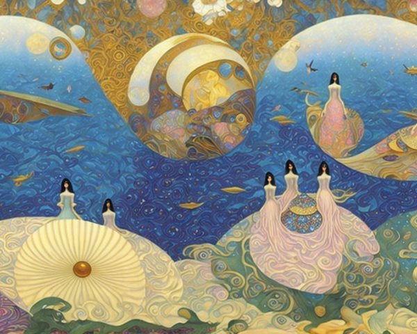 Surreal Abstract Landscape with Ethereal Figures