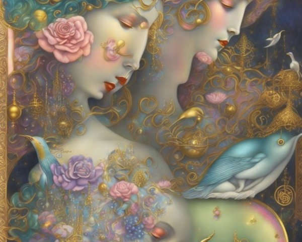 Ethereal Female Figures with Floral Motifs and Mystique