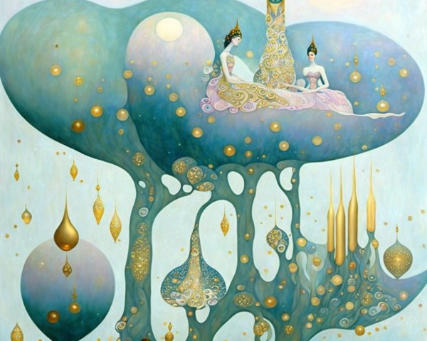 Ethereal Landscape with Organic Forms and Elegant Figures