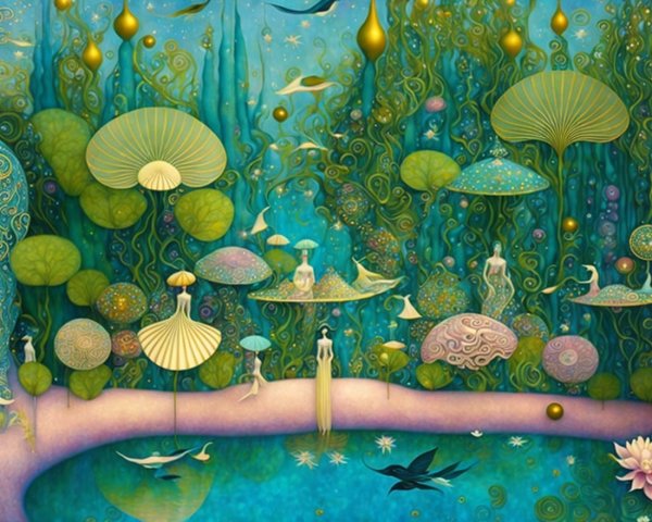 Whimsical Underwater Scene with Fantastical Elements