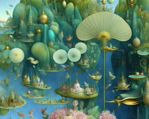 Whimsical Floating Sky City with Nature Elements