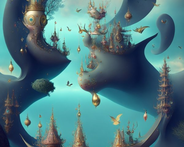 Surreal Landscape with Curving Forms and Elegant Structures
