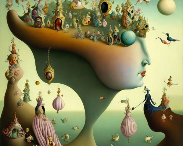 Surreal Dreamlike Landscape with Stylized Head