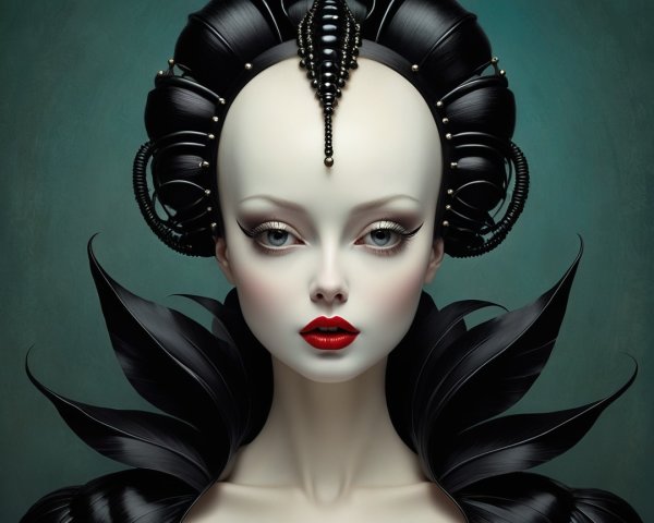 Surreal Portrait of Fashionable Figure with Dark Foliage