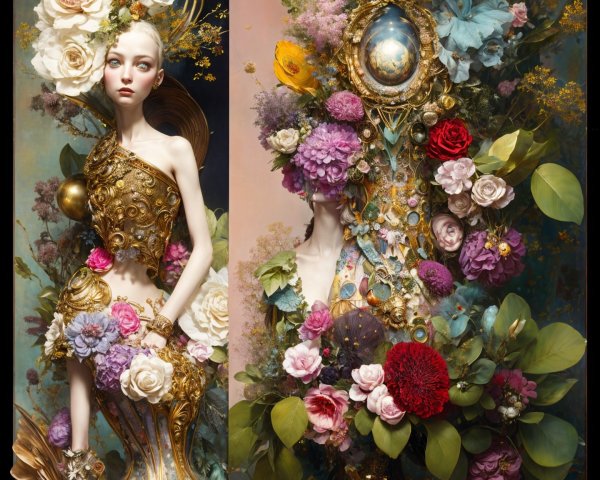 Intricate Sculpture of Floral Gown with Nature Elements
