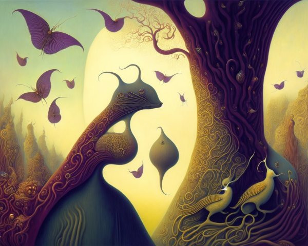 Surreal Landscape with Ethereal Beings and Nature