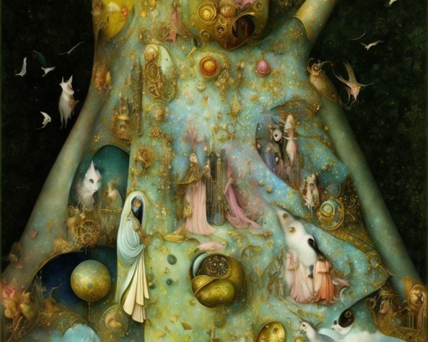 Surreal Painting of Organic Machine in Dark Landscape