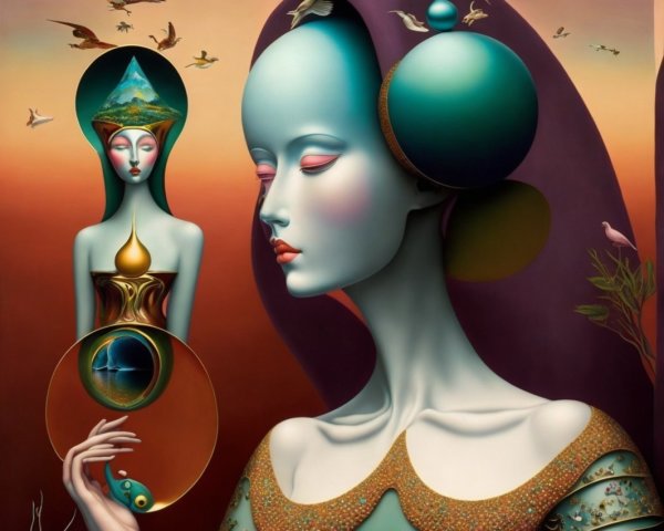 Surreal Artwork with Ethereal Figures and Symbolism