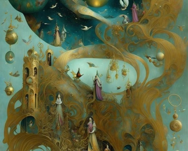 Surreal Dreamlike Landscape with Ethereal Figures