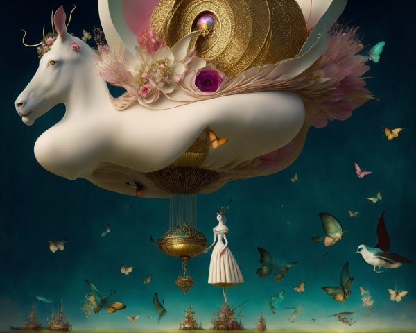 Majestic Unicorn and Ethereal Scene with Butterflies