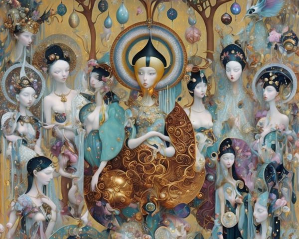 Ethereal Figures in a Mystical, Surreal Gathering