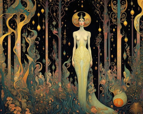 Mystical Figure in a Surreal Enchanted Forest